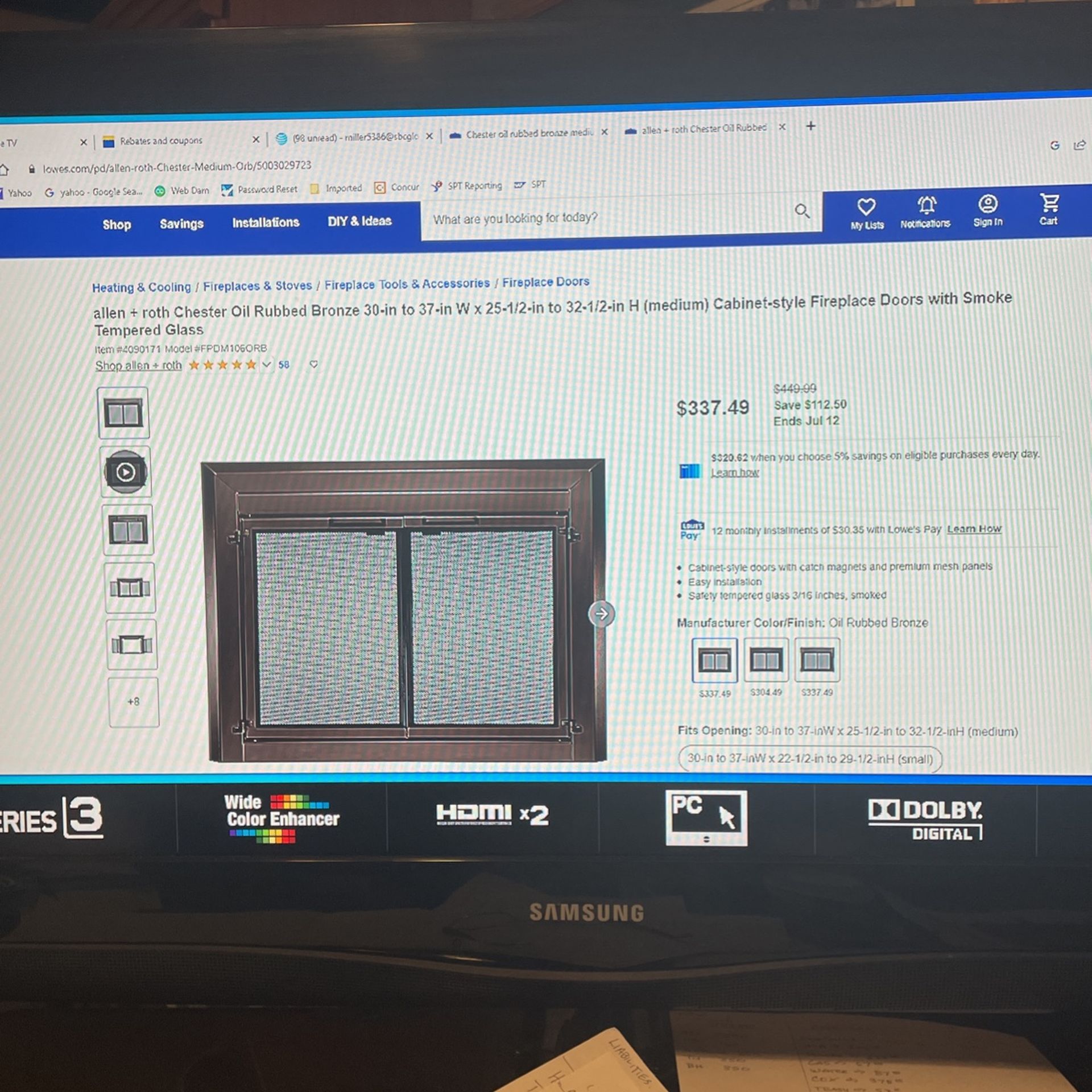 Allen Roth Chester Oil Rubbed Bronze Cabinet Style Fireplace Doors With Smoke Tempered Glass