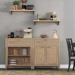 Brand new 2pcs Rattan Sideboard Cabinet Set Natural Wood
