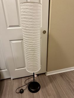 Modern White Rice Paper Floor Lamp with Black Base