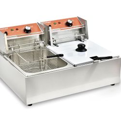 Commercial Deep Fryer with Basket 6-12L Capacity Adjustable Temperature and Timer Stainless Steel With lid Suitable for home/commercial/camping/outdoo