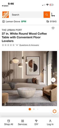 37 in. White Round Wood Coffee Table