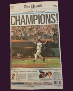 Marlins 1997 World Series Champions original newspaper front page