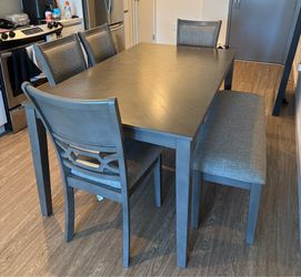 Ashley Dining Table with 4 Chairs & Bench (Gray)