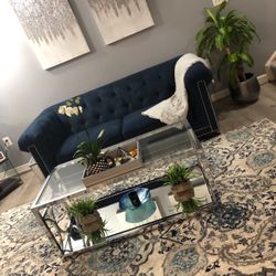 Blue Tufted Couch / Love Seat