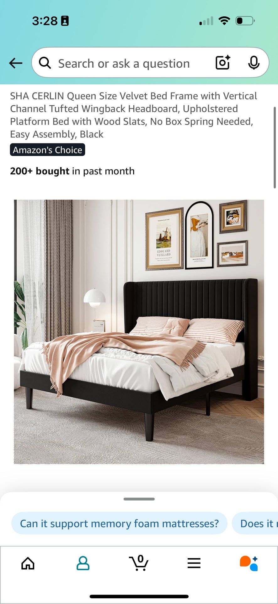 Black Queen Sized Bed Frame - No Box Spring Needed