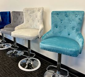 Velvet Bar Stools - Adjustable Height, Multiple Colors
