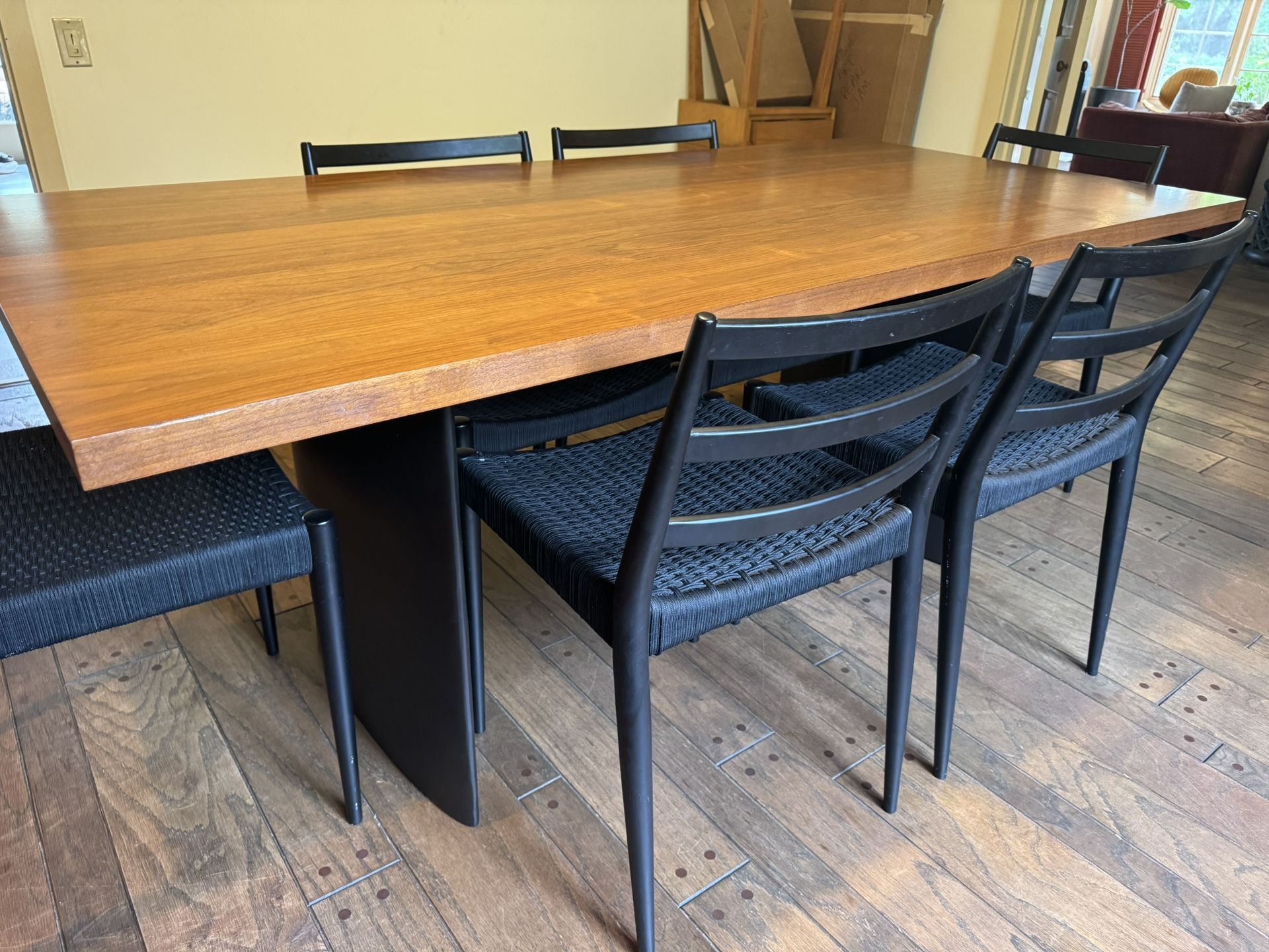Williams Sonoma Walnut And Metal Dining Table For 6