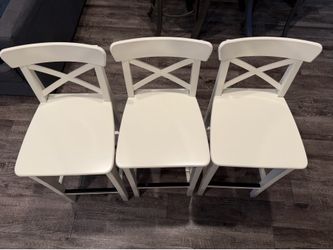 Set of 3 IKEA white bar stools counter height with cushions