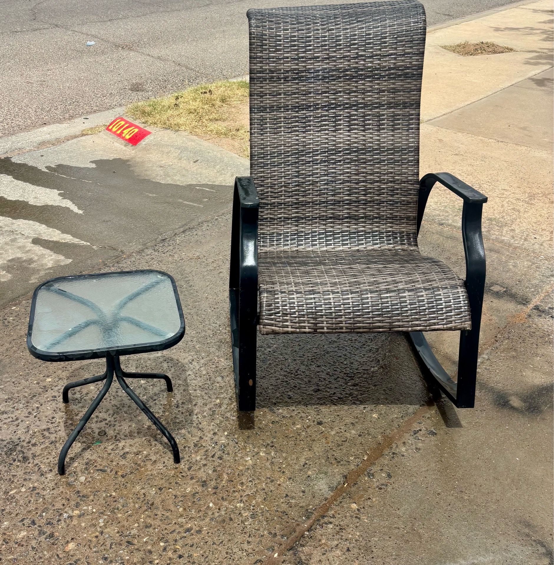 ROCKING GARDEN CHAIRS – LIGHT – BROWN/ TABLE both $50