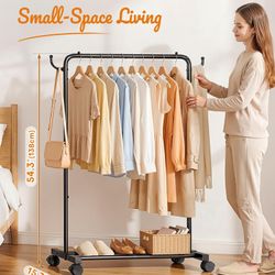Small Metal Clothing Garment Rack with Lockable Wheels Size Length 31", Width 15", Height 54" New Condition