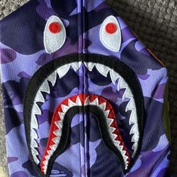 Bape Purple Camo Jersey Shark Hoodie Sz L