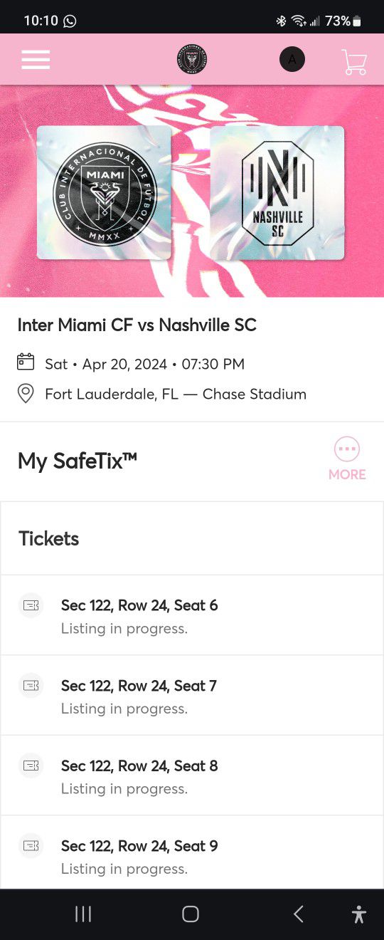 Inter Miami Vs NASHVILLE 4 Tickets 