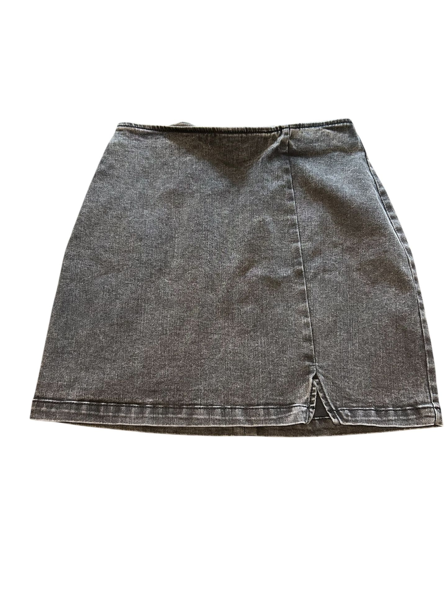 Black A-line mini skirt with slit for casual work