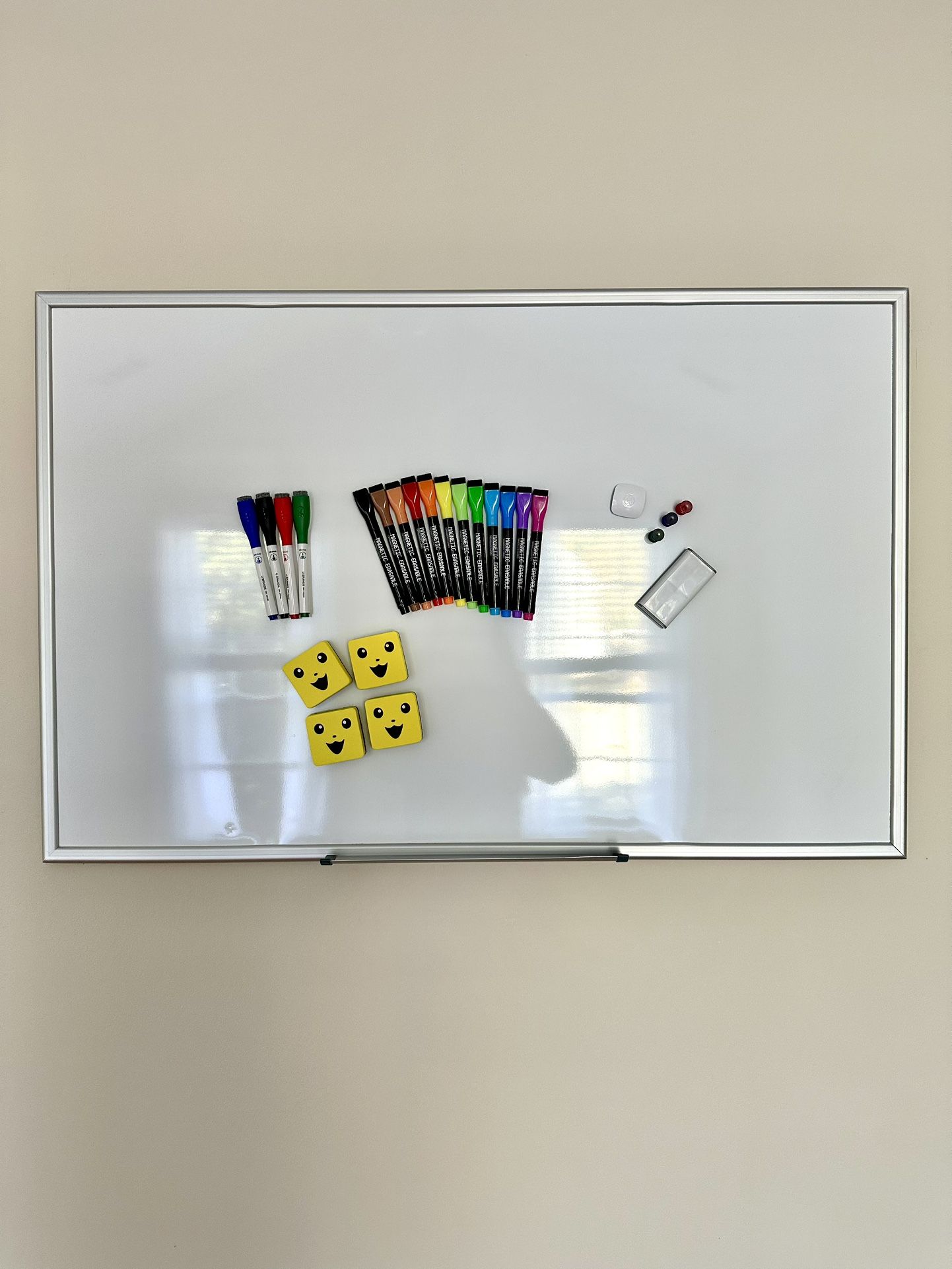 Magnetic Dry Erase Whiteboard 23” x 35” with Markers, Erasers & Magnets