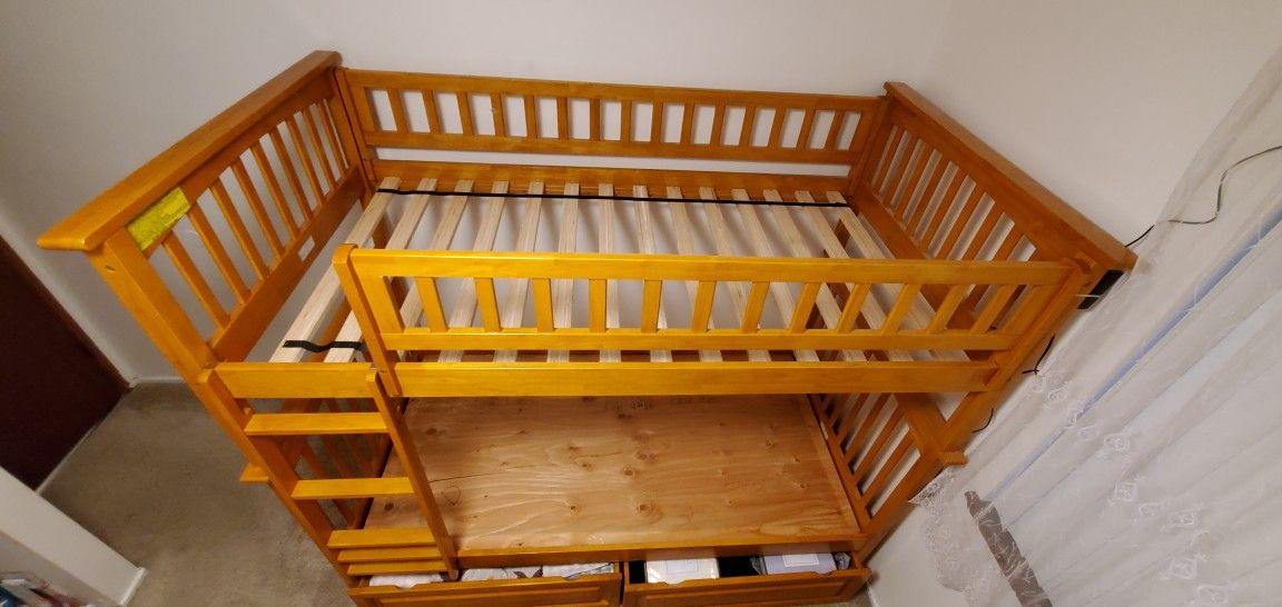 Atlantic Furniture Bunk Bed with 2 Raised Panel Bed Drawers, Twin/Twin