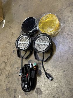 Pair Of Round Off-Road Led Lights With Mounting, Brackets And Wiring Harness