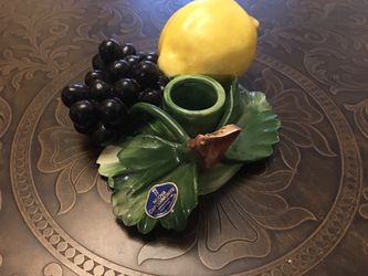 Vintage Nuova Capodimonte Grapes & Lemon Porcelain Candle Holder Handmade in Italy