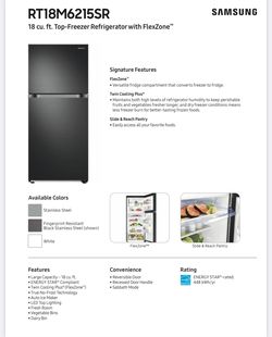 Samsung 18 cu. ft. Refrigerator With Top Freezer With FlexZone and Ice Maker