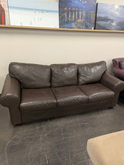 Rich Brown Leather Three-Seater Sofa
