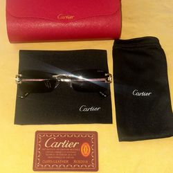 Cartier Rimless Gold Metal Square Sunglasses Black Tinted Lens Men with Case