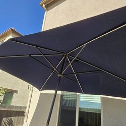 allen + roth 10.5-ft Aluminum Blue No-tilt Market Patio Umbrella with Lights