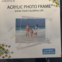 1 Pack (8×8) - Acrylic Picture Frames Clear Picture Frames with Stand Magnetic Frame Acrylic Lucite Frameless photo frame Desktop Display