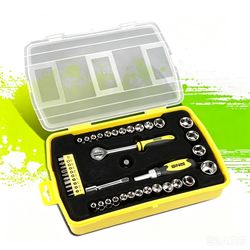 236 41Pcs Screwdriver Bits Adapter 1/4" Handle Ratcheting Socket Wrench Set Yellow