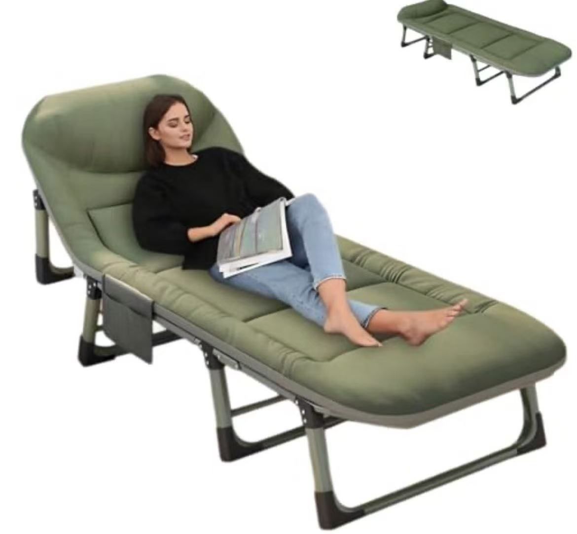 Camping Cot For Adults – 6 Position Adjustable, Foldable With Pillow & Pocket | Folding Chair