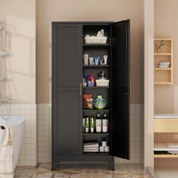 75”H Metal Kitchen Pantry Storage Cabinet, Storage Cabinets with Adjustable Feet and Shelves,Food Pantries Cupboard for Kitchen, Living Room, Laundr