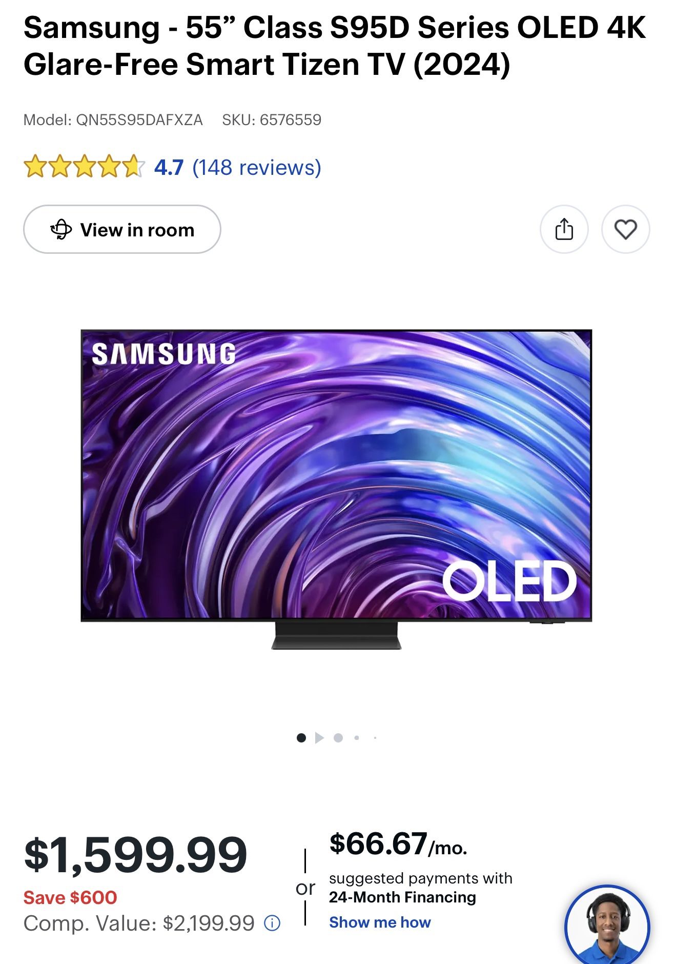 Samsung S95D OLED TV (2024) 55 Inch