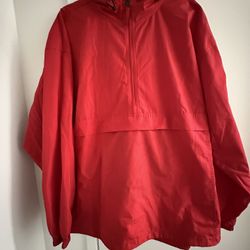 MENS CHAMPION AUTHENTIC ATHLETIC WEAR HOODED WINDBREAKER SIZE 2XL RED 1/4 ZIP