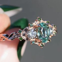 STUNNING BLUE  RING - ROSE GOLD PLATED