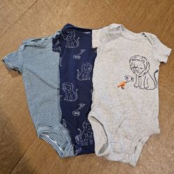 Set Of 3-Carters Size 12 Months One Piece. 2 Lion Themed, One Striped