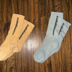 BUNDLE 2-Pack Yeezy Calabasas Socks Tan & Blue Kanye West Crew Long Socks