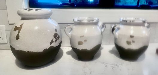 French glaze ceramic pottery urns/bases set of 3