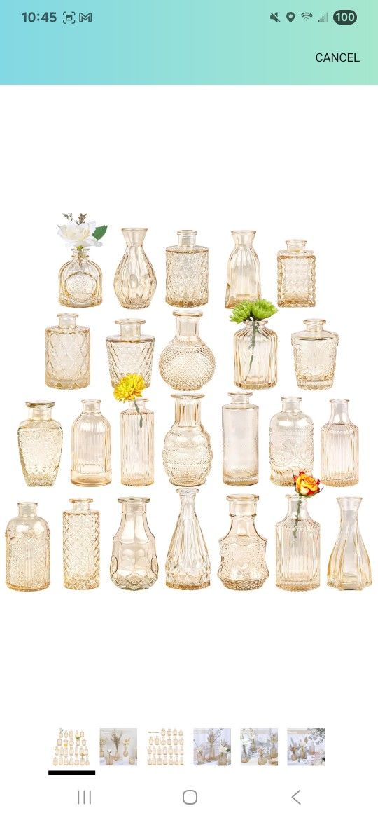 Glass Bud Vase Set of 24, Small Amber Flower Vases for Centerpieces in Bulk, Mini Vintage Vase for Wedding Decor, and Home Table Décor