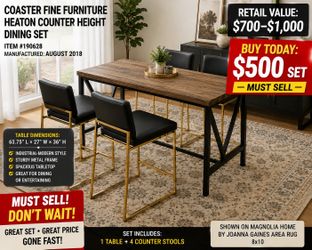 🔥🔥 MUST SELL TODAY! 🔥🔥  Coaster Fine Furniture Heaton Counter-Height Dining Set + FREE Magnolia Home Rug!