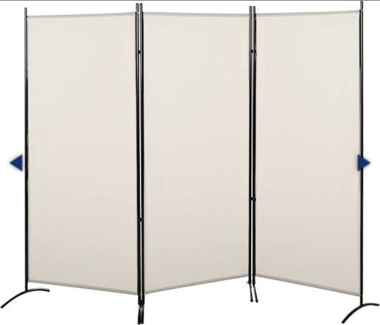 3-Panel Portable Freestanding Partition Wall Divider, Beige, 99.5" L x 71.75" H x 19.75" D