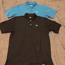 Under Armour Men's UA Performance Golf Polo Shirts - Black & Teal Older Style