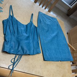 PRICE DROP: VTG NW/OT DISTRESSED TEAL BLUE, 6, LEATHER SKIRT (matches SHOSHANNA bustier)