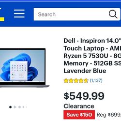PLEASE READ THE DESCRIPTION 
Dell Inspiron 14-7435 2-in-1
HD Touch Win 11 Laptop
/RAM 8GB/ 512GB SSD