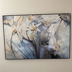 Large Modern Floral Wall Art – 60” x 40” – Beautiful Neutral Colors