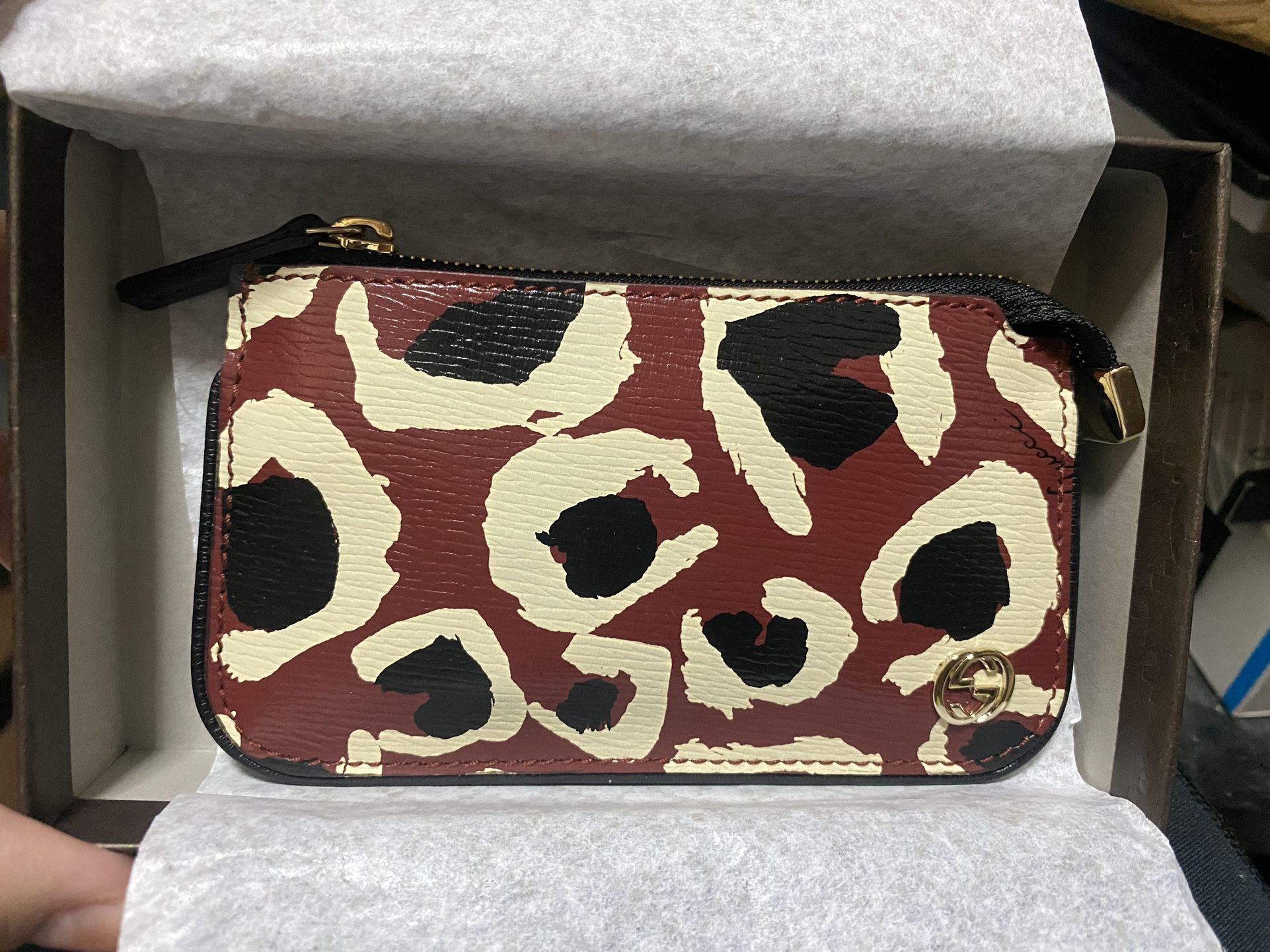 *RARE* Gucci Leather Leopard Coin Key Pouch wallet