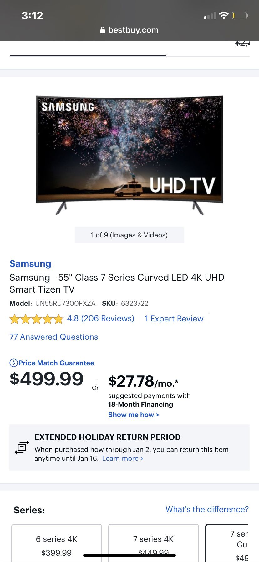 Samsung 4K Smart TV Curved UHD 55 inch