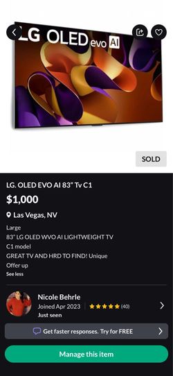 LG. OLED EVO AI 83” Tv C1