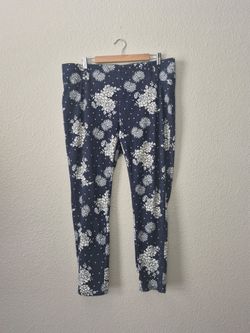 Terra & Sky Womens 1X 16W-18W Navy White Floral Stretch Skinny Pants