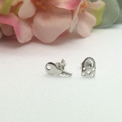 Locket and Key Stud Earrings
