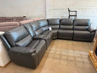 Leather Gillman Creek Dark Gray Power Reclining Sectional Couch