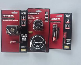 Husky Tool Bundle – Headlamp, Flashlight, Tape Measure