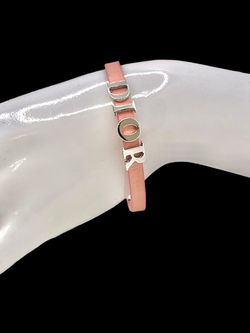 Christian Dior Pink Leather DIOR Logo Bracelet Silver Tone Authenticated